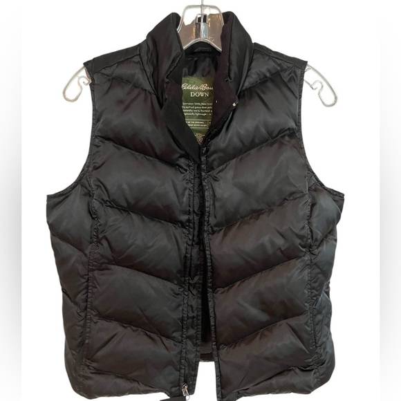 Eddie‎ Bauer Goose Down Fill Puffer Vest Black Zip Front Pockets Petite Medium - Picture 2 of 10